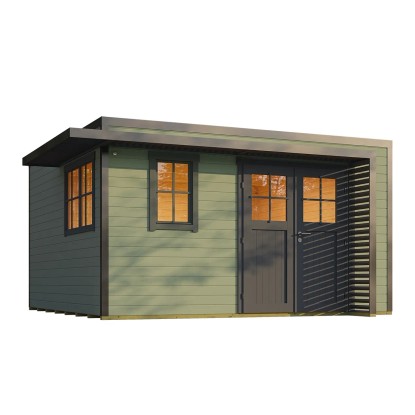 Weka Drevený záhradný domček Amberley 44mm V2, sivozelená-antracit, 400 x 400 cm