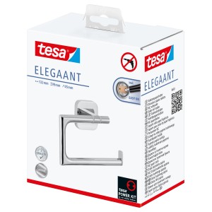 Balený chrómový držiak toaletného papiera Tesa Elegaant. Montáž na stenu bez vŕtania.
