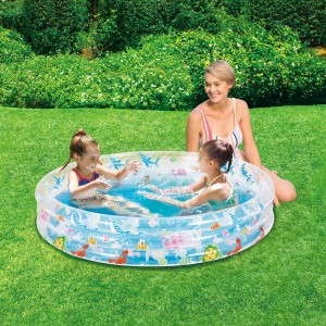 Nafukovací bazén Summer Waves s 3 kruhmi a zvieracím motívom, deti sa hrajú vo vode.