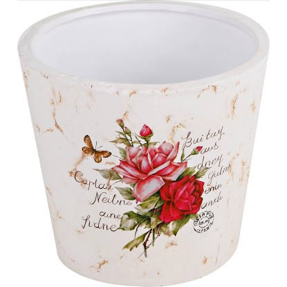 Dekoratívny kvetináč s motívom ruží priemer 15 cm x 14 cm krémový