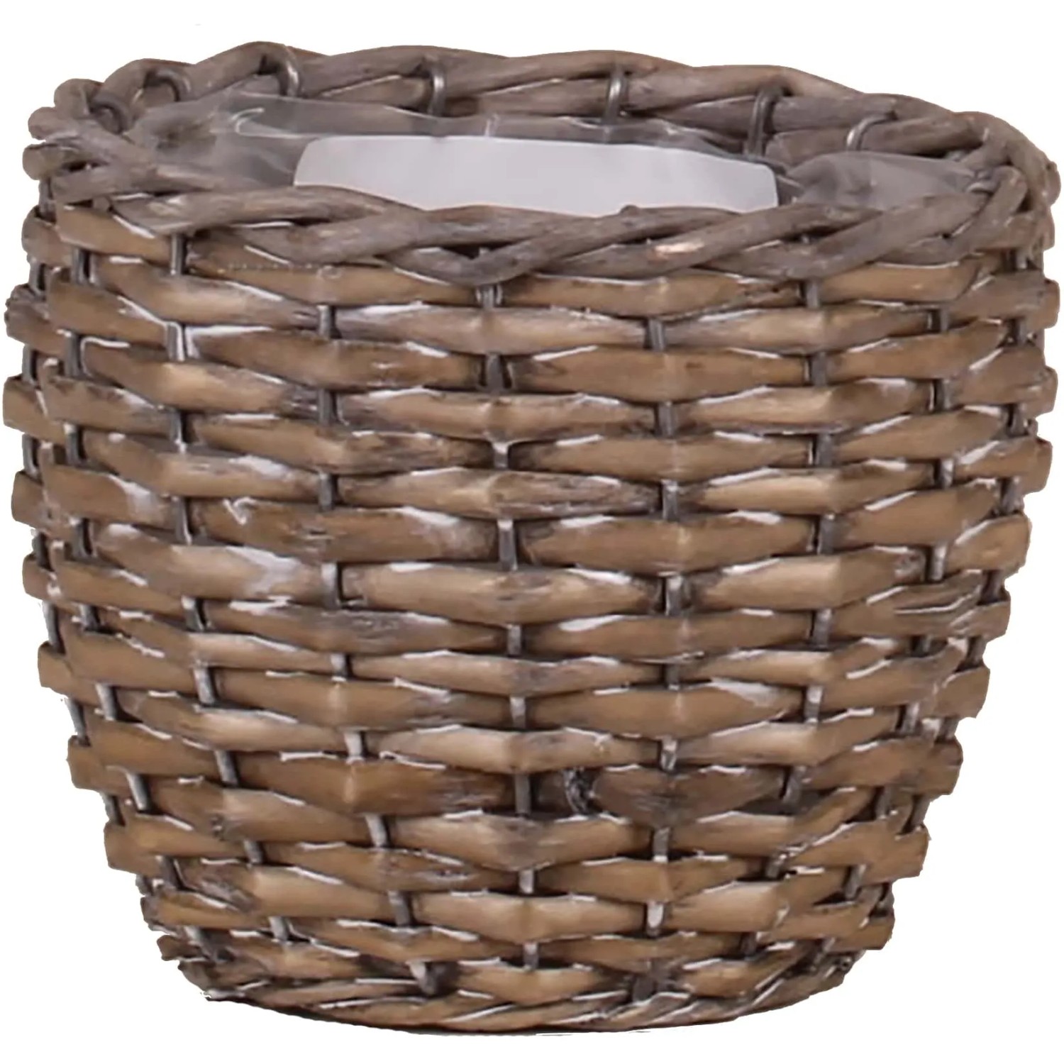 E-shop Obal na kvetináč z vŕbového prútia s PE sáčkom sivý 14 x 12 cm