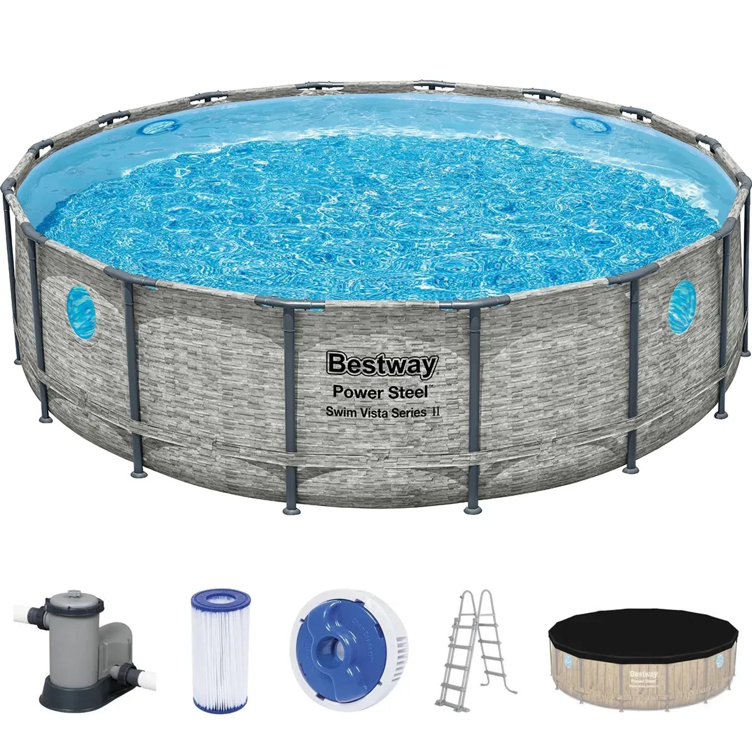 E-shop Bestway Bazén Power Steel SwimVista čerpadlo kartuše schod. kameň. pr.488x122cm