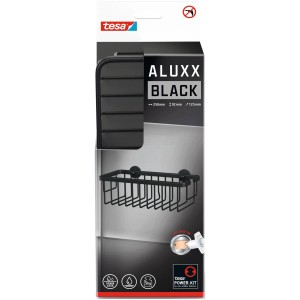 Tesa Aluxx sprchový kôš, matná čierna, na montáž na stenu bez vŕtania vďaka lepiacemu riešeniu.