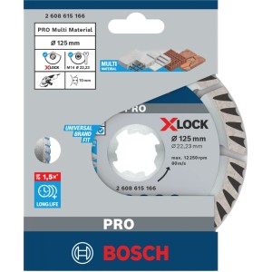 Diamantový rezný kotúč Bosch X-Lock Standard for Universal Ø 125 mm v balení. Strieborný kotúč pre uhlové brúsky.