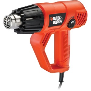 Oranžová teplovzdušná pištoľ Black & Decker so striebornou tryskou a reguláciou teploty.