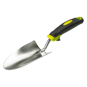 Nerezová kvetinová lopatka s ergonomickou rukoväťou na záhradníčenie.