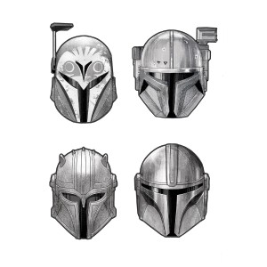 Komar Deco-Sticker: Star Wars Mandalorian Prilby v šedej farbe ako dekorácia na stenu.