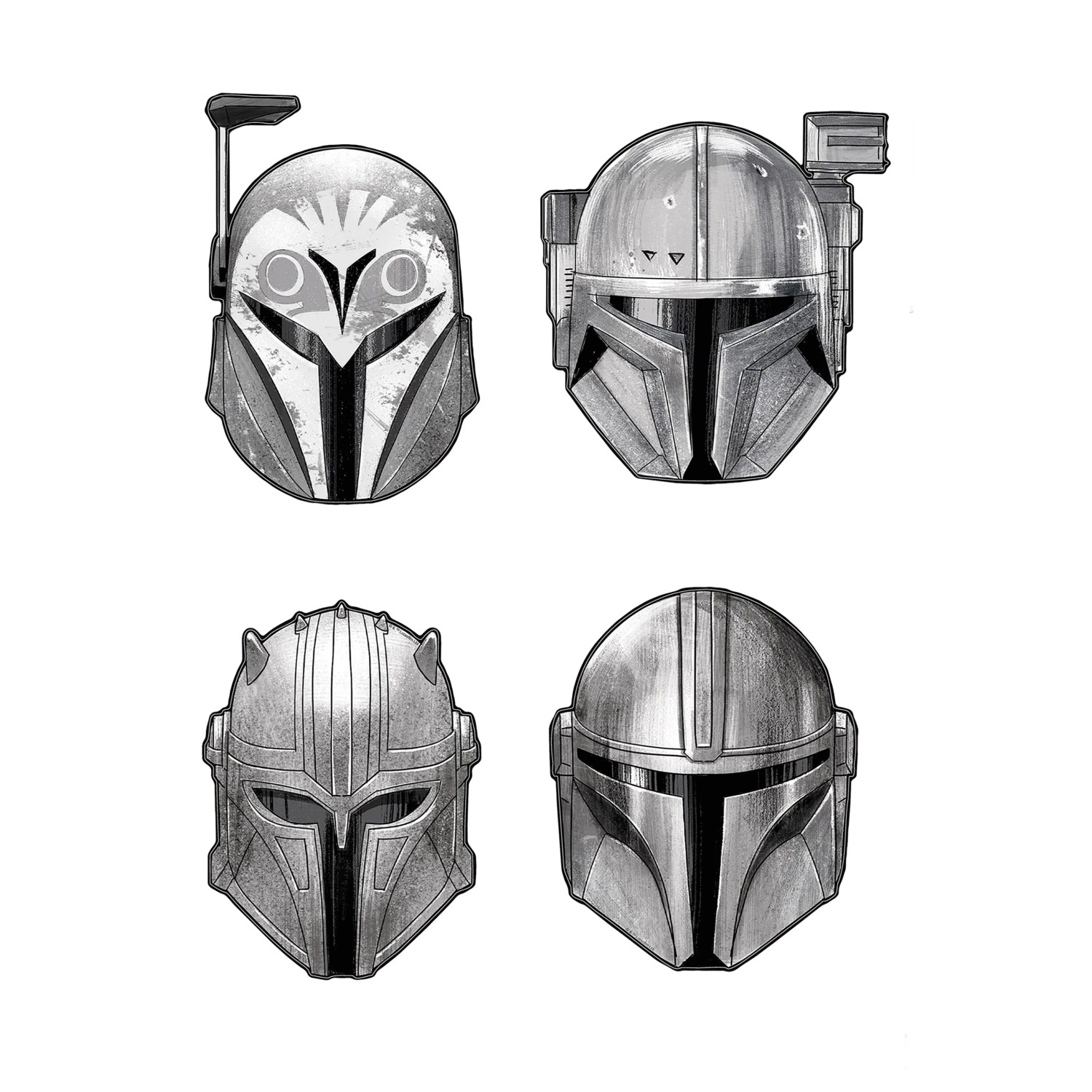 E-shop Komar Samolepka na stenu Star Wars Mandalorian Helmets 50 x 70 cm, 4dielna