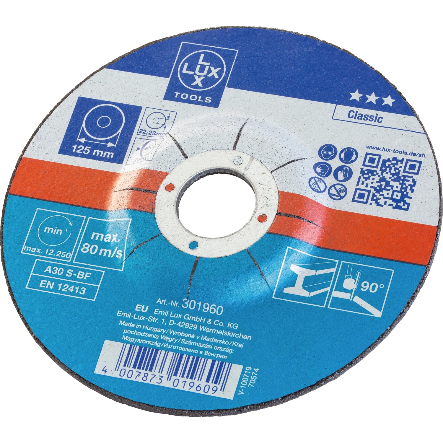 E-shop LUX-TOOLS Tkaninový brúsny kotúč Classic na kov Ø 125 mm hrúbka 3 mm