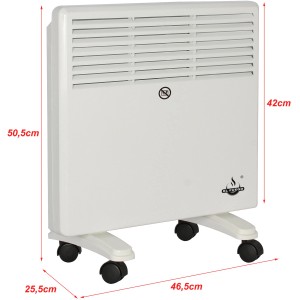 Biely mobilný konvektorový ohrievač El Fuego s výkonom 1000 W a kolieskami.