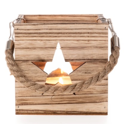 DRAGIMEX Svietnik s výrezom hviezdy drevený 12 x 12 x 12 cm, 1 ks