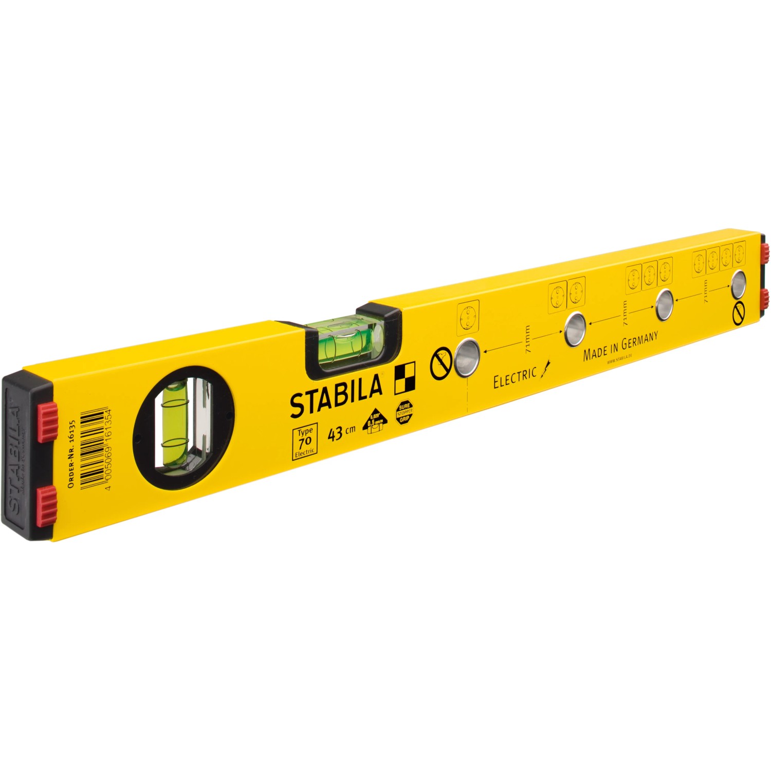 E-shop STABILA Vodováha pre elektrikárov so značkovacími otvormi, typ 70MAS, 43 cm