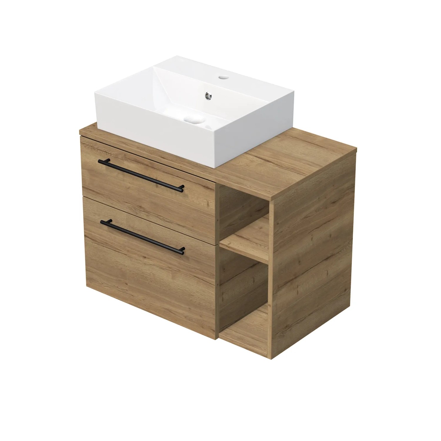 E-shop INTEDOOR Kúpeľ.skriňa+umývadlo BEE, úchyt čierny, 80cm, regál vpravo dub Halifax