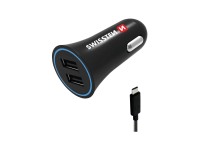 SWISSTEN Nabíjačka USB-A 12/24V, 2,4 A, 2x USB-A, kábel USB-C, 1,2 m