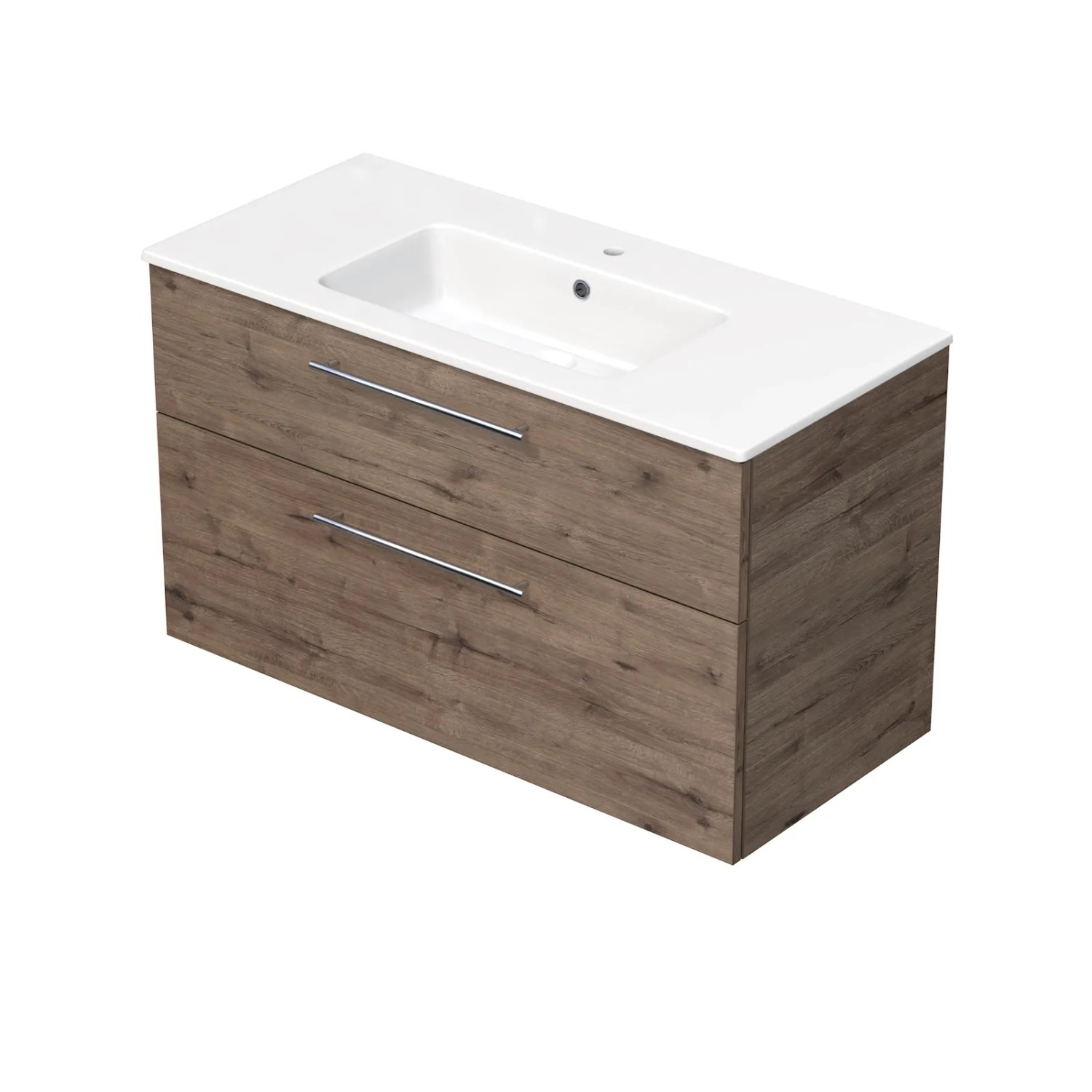 E-shop INTEDOOR Kúpeľ.skriňa+umývadlo BEE, úchyt chróm, 2 zás., š. 101 cm, dub Welling.