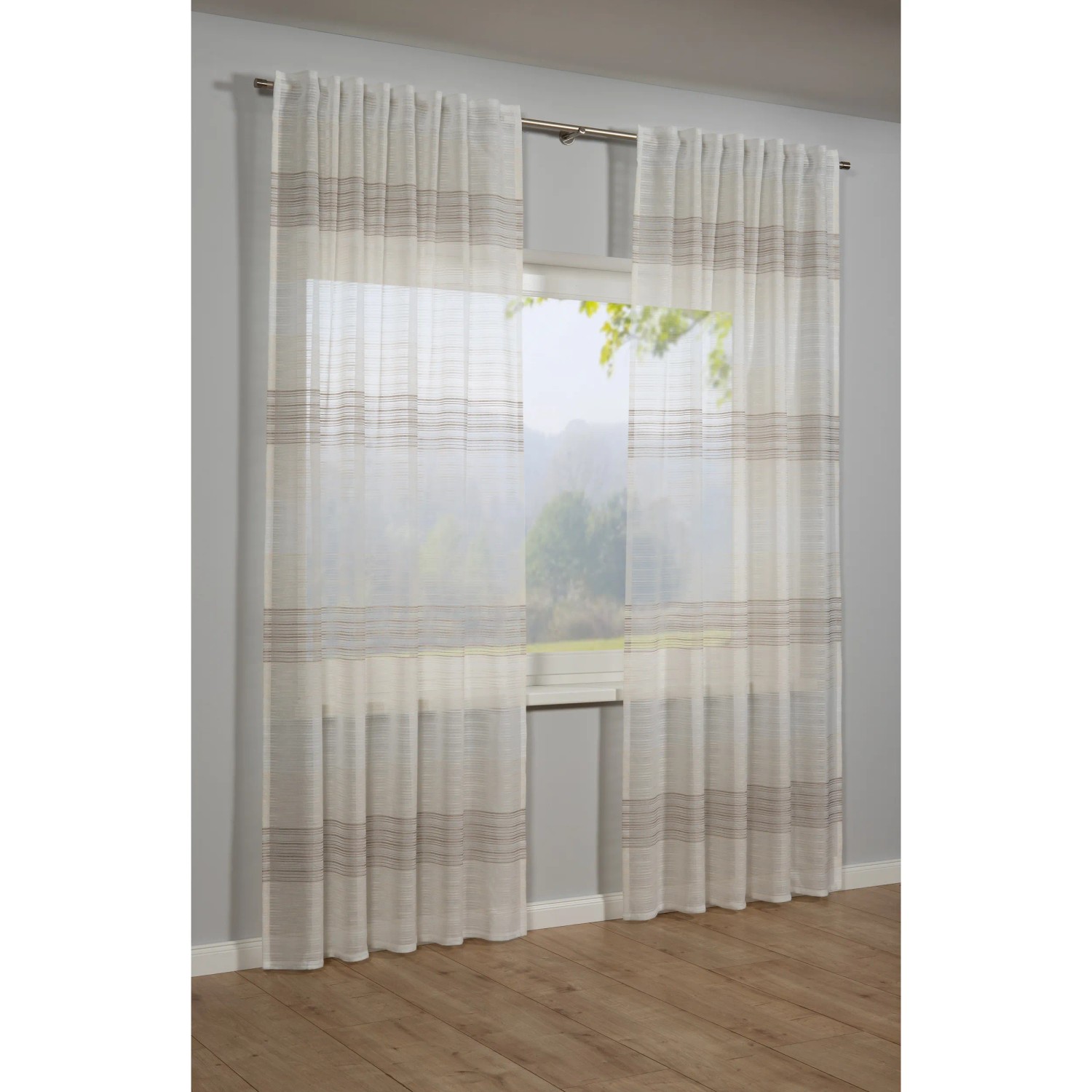 E-shop Bennetti Záclona so skrytými pútkami s pruhmi, béžová, 245 x 140 cm