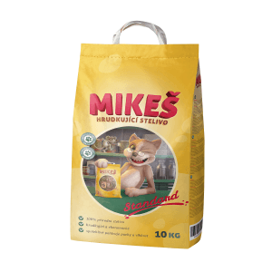 Žlté vrece hrudkujúceho steliva pre mačky Mikeš, 10 kg.