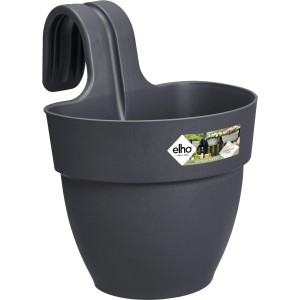 Antracitový kvetináč Elho Vibia Campana S Ø 20 cm na zábradlie.