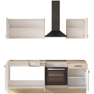 Flex-Well Kuchyňa 1601 Creso kašmír/dub 210 cm-rúra+skl.doska/digestor