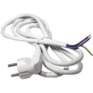 Biely napájací kábel so zástrčkou na pripojenie do elektrickej siete.