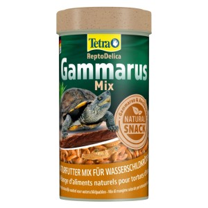Tetra ReptoDelica Gammarus Mix 250ml krmivo pre plazy. Zelená dóza s korytnačkou a zmesou gammarus-ančovičiek.