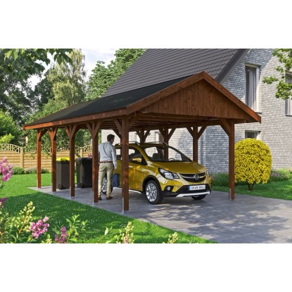 Skan Holz Prístrešok na auto Wallgau orech, čierne šindle, 430 x 750 cm