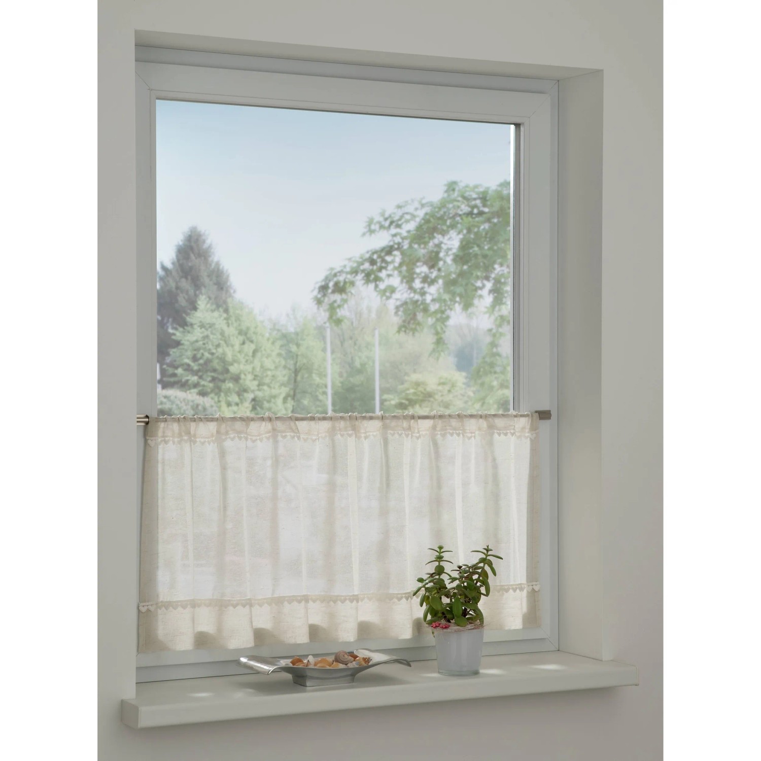 E-shop Sehlbach Vitrážová záclona so skrytými pútkami, srdce, prírodná, 135 x 48 cm
