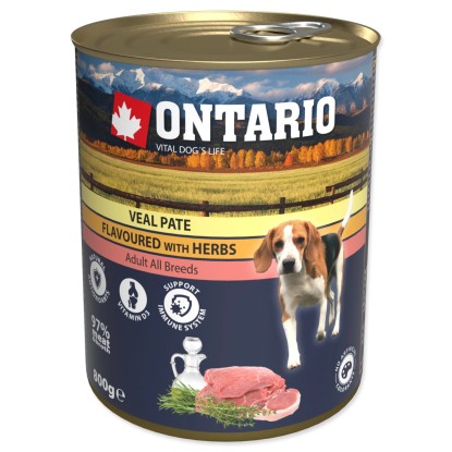 Ontario Konzerva pre psov Adult s teľacím paté s bylinkami 800 g