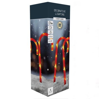 Balenie 6 LED cukrových palíc, teplá biela, výška 47 cm, vianočná dekorácia.