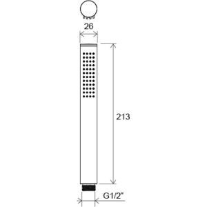 Technický výkres: Ručná sprcha t.b.t. s rozmermi (dĺžka 213 mm, pripojenie G1/2").
