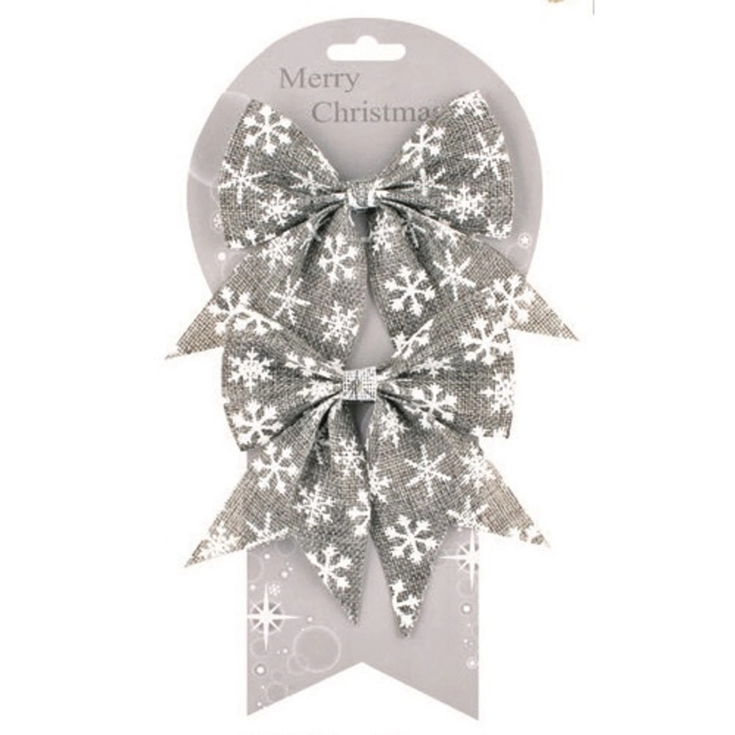 Mašľa jutová sivá s bielymi vločkami 13 cm, 2 ks