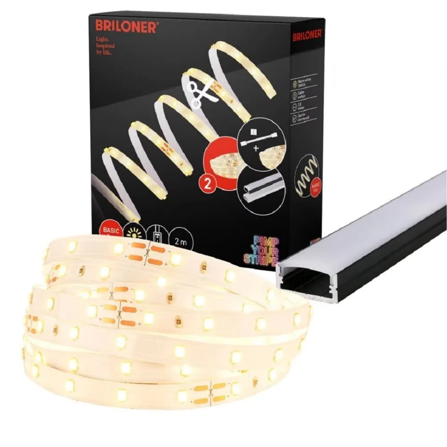 E-shop Briloner LED pásik samolepiaci teplá biela, základná súprava, 112 diód, 2 m