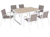 Zostava záhradného nábytku s jedálenským stolom Butterfield biela/béžová 7dielna