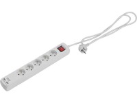 Zásuvková lišta 6-násobná s 2x USB, biela, 1,4 m