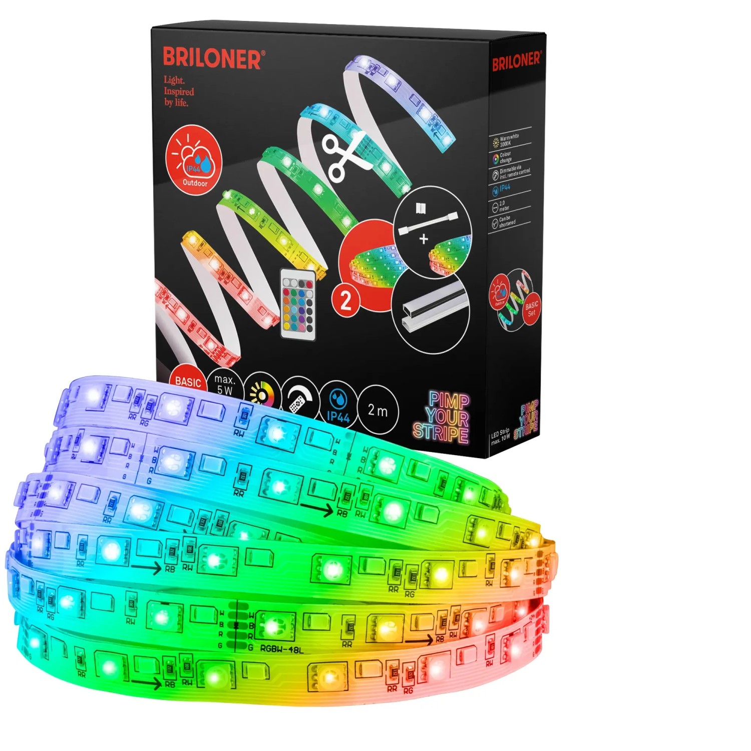 E-shop Briloner LED pásik samolepiaci IP44, RGBW, základná súprava, 2 m