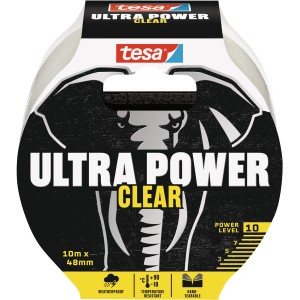 Tesa Ultra Power Clear opravná páska, 10 m x 48 mm, transparentná pre neviditeľné opravy.