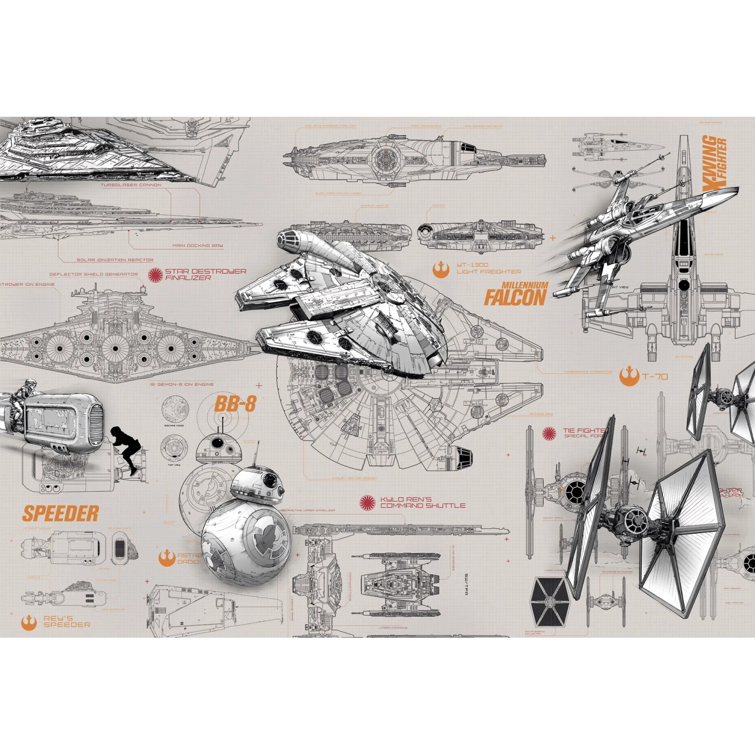 E-shop Komar Papierová fototapeta Star Wars Blueprints 368 x 254 cm