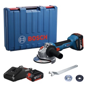 Akumulátorová uhlová brúska Bosch Professional GWS 18V-8 s akumulátorom, nabíjačkou a L-Boxx.