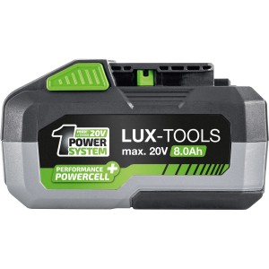 LUX-TOOLS AK-20/8.0 batéria, 20V 8Ah pre elektrické náradie 1 PowerSystem. Sivo-zelený dizajn.