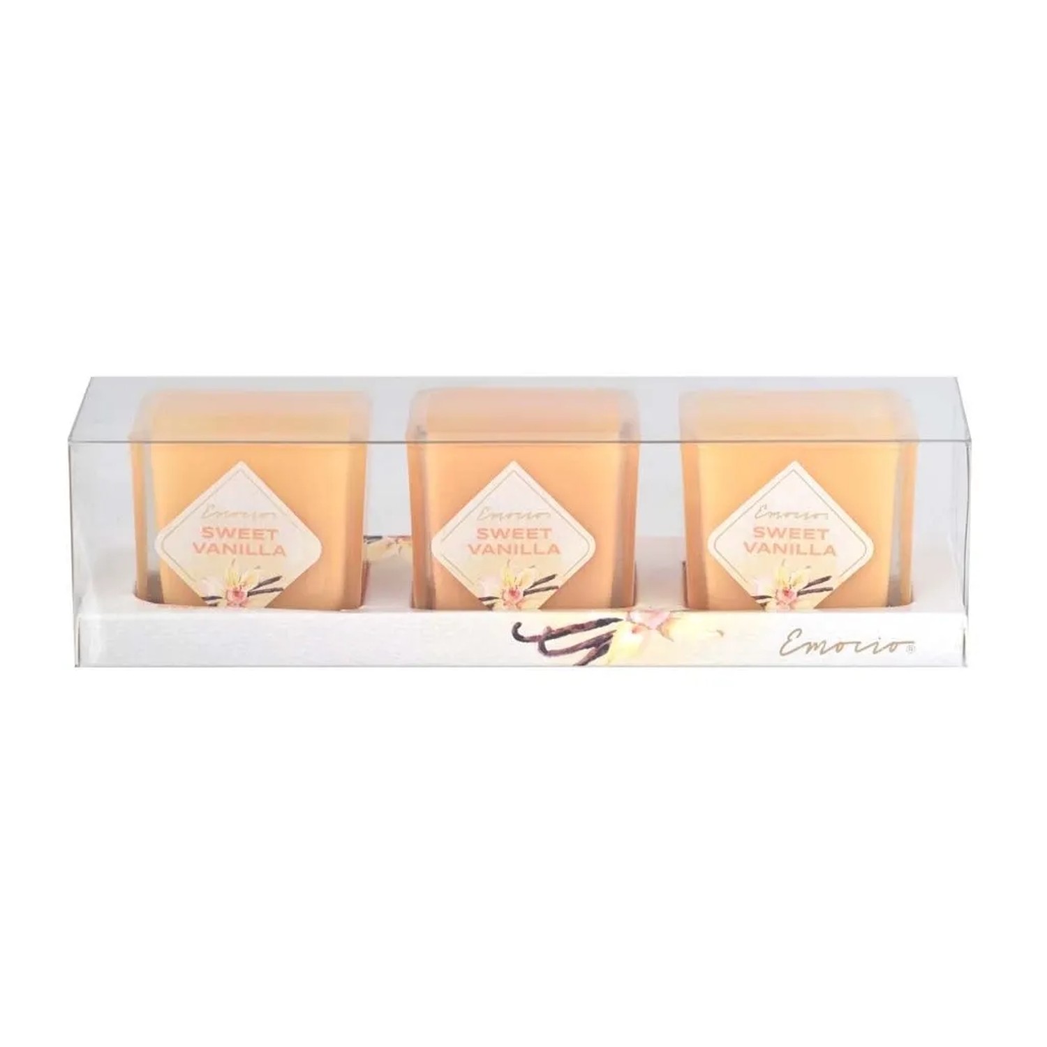 E-shop Emocio Vonná sviečka v skle Sweet Vanilla 51 x 51 x 52 mm, 3 ks