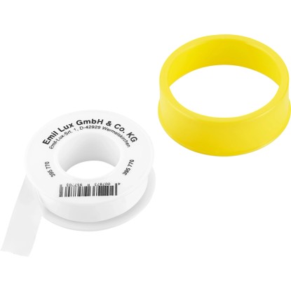 Tesniaca páska na závity (PTFE páska) 0,1 mm x 12 mm x 12 m na kotúči, biela, so žltou cievkou.