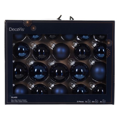 Decoris Vianočné ozdoby sklenený guľa nočná modrá 21 ks