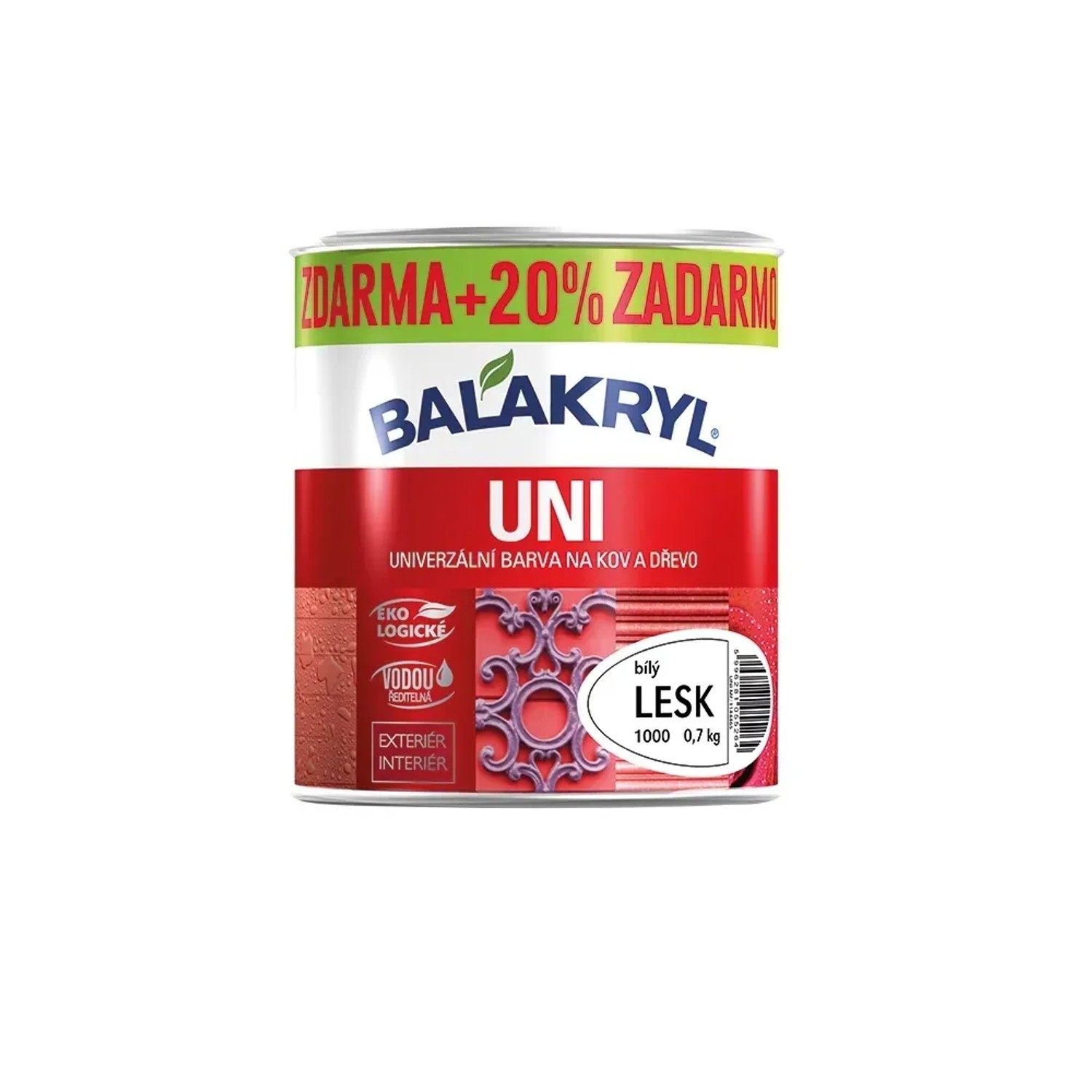 E-shop BALAKRYL Univerzálna farba na kov a drevo UNI LESK 1000 biela 0,7 kg + 20 %