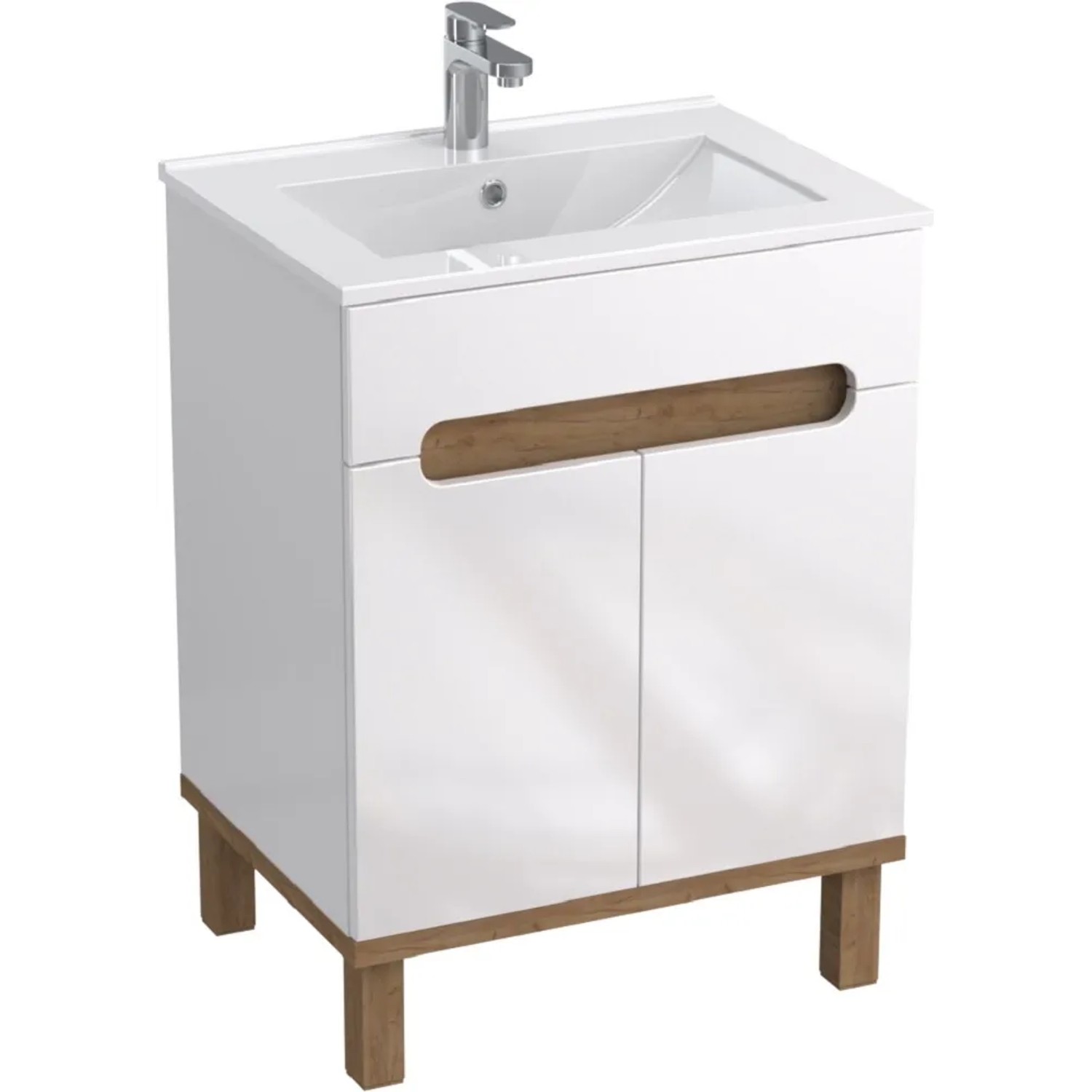 E-shop A-Interiéry Kúpeľňová skrinka Ori W 60 s keramickým umývadlom 60 cm, biela/dub