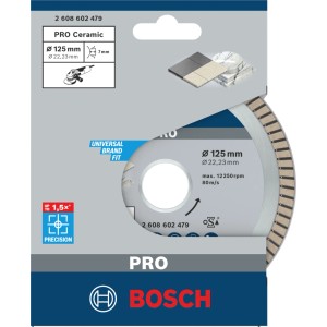 Diamantový rezný kotúč Bosch 125 mm na keramiku v blistri. Turbo okraj pre čisté rezy bez triesok s uhlovou brúskou.