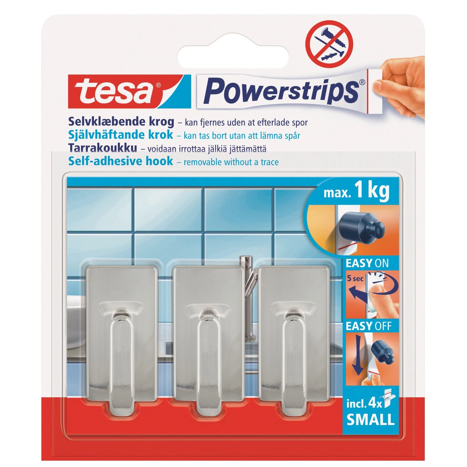 E-shop tesa Samolepiace háčiky Powerstrips S malé obdĺžnikové, lesklý chróm, 3 ks