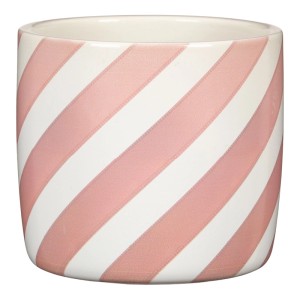 Okrúhly keramický obal na kvetináč 900 Candy, bielo-ružový pruhovaný, glazovaný, pre izbové rastliny.