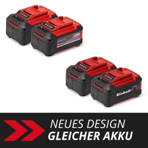 Sada dvoch červených akumulátorov Einhell 18V 5,2Ah PXC Power X-Change pre elektrické náradie. Čierne puzdro, LED indikátor.