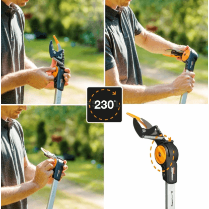 Fiskars PowerGearX UPX82 záhradné nožnice, flexibilná hlava (otočná o 230°) na strihanie konárov vo výške.