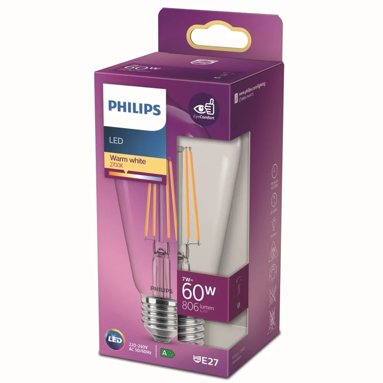 E-shop Philips Classic LED žiarovka E27, 7 W, 806 lm, 2700 K, tvar kvapky